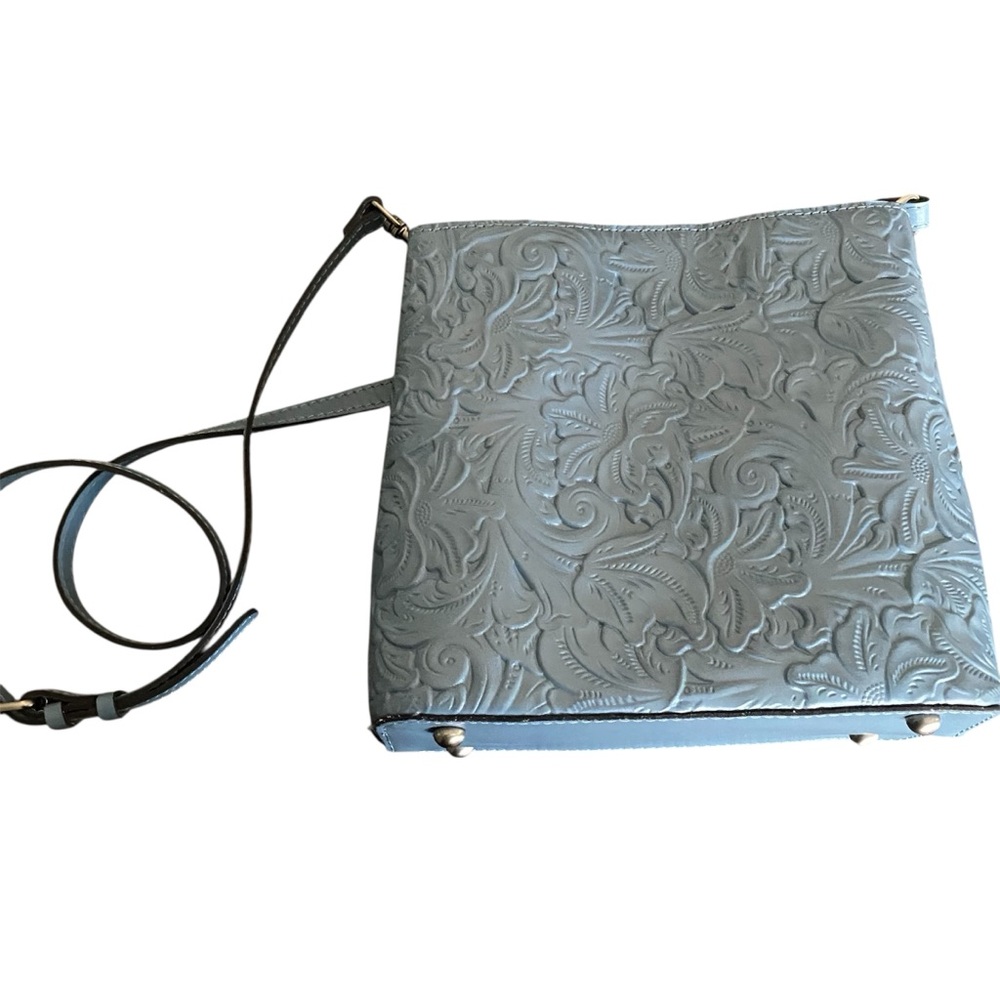Patricia Nash Ledra Bucket Elegant Blue Embossed Crossbody Bag